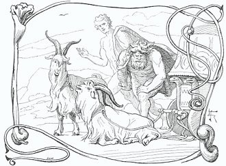 Thor with his goats Tanngrisnir and Tanngnjostr