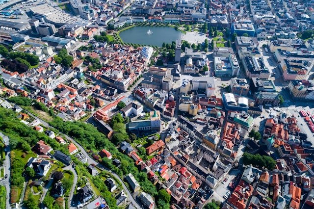 Overhead view of Bergen center