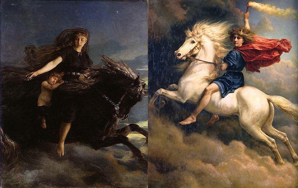 Nott and Dagr Riding their horses Hrímfaxi and Skinfaxi
