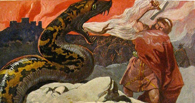 Jörmungandr and Thor the god of Thunder