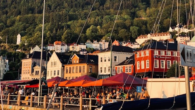 Bergen fish market on a sunny evening