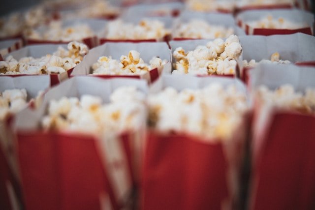 Rows of popcorn in containers.